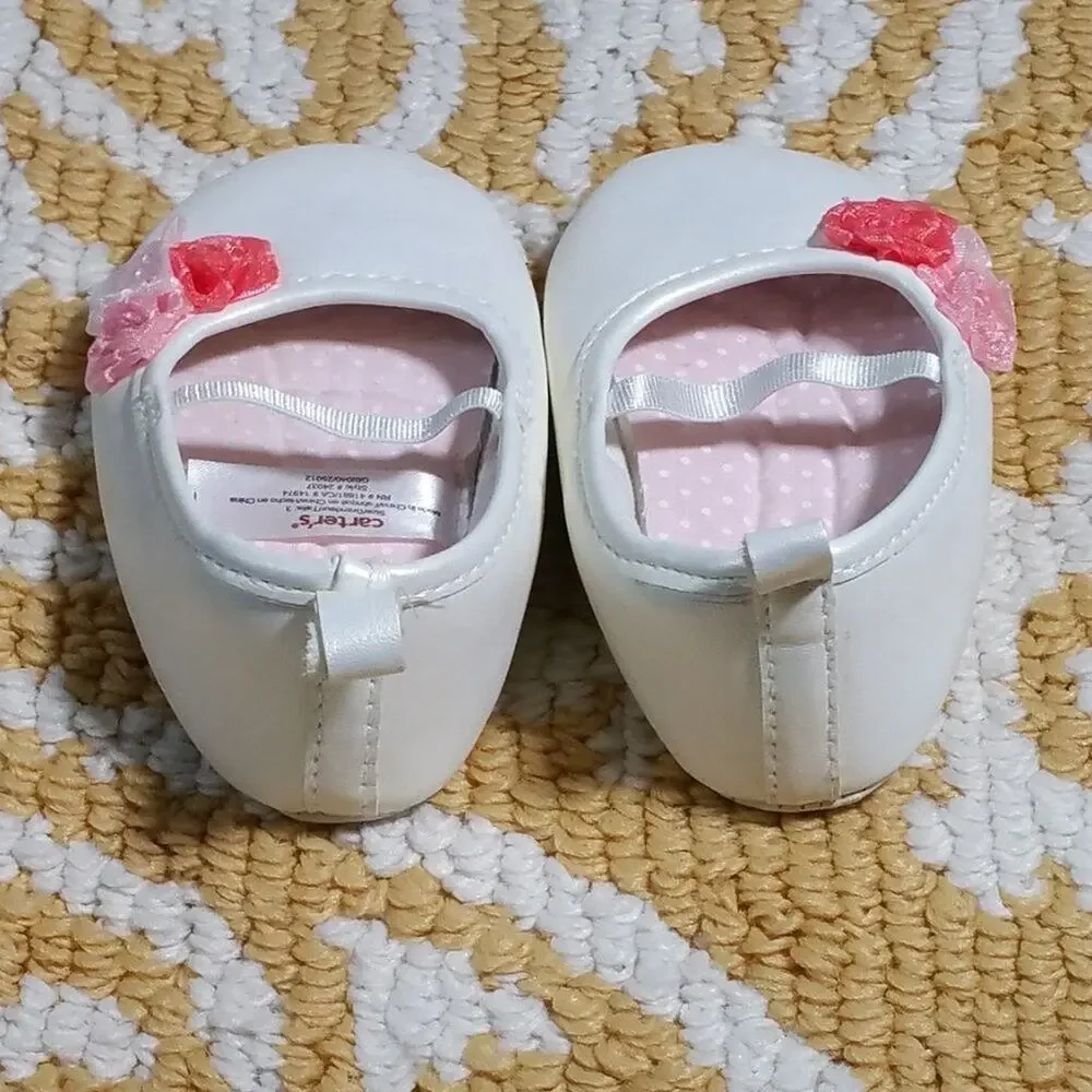 Carter's White Pink Mary Jane Shoes With Flowers 3 Months